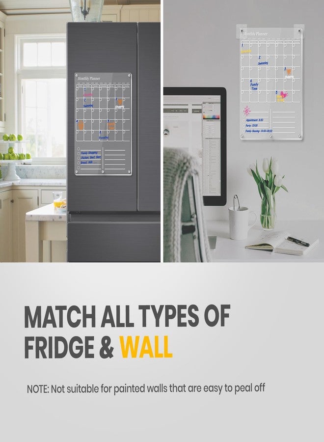 IDEATECH Acrylic Magnetic Fridge Calendar Magnet Strong, Clear Dry Erase Board Calendar for Refrigerator, Vertical 2in1 Monthly Planner & to Do List for Fridge, Whiteboard Organizer House Decor,White - Image 2