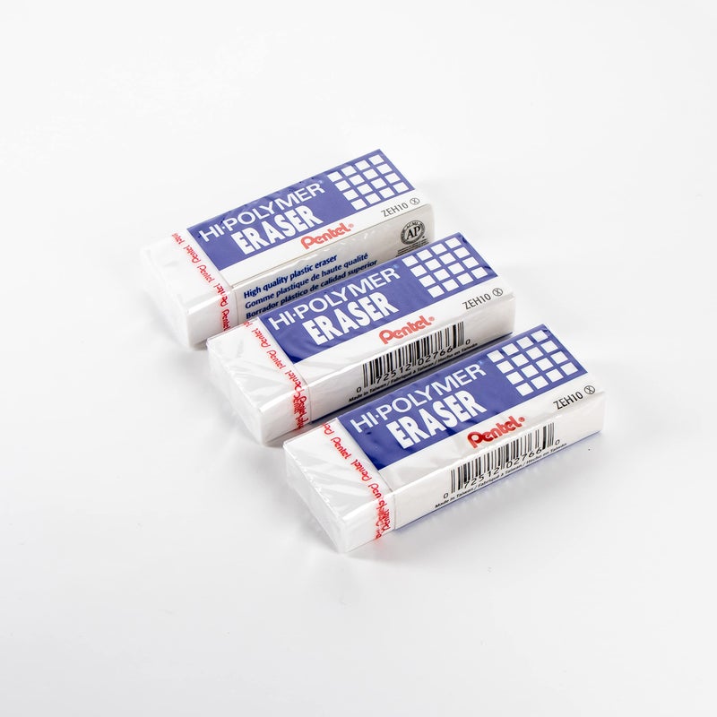 Pentel Hi-polymer Block Eraser, Large, 3 Pack, White (ZEH10BP3-K6) - Image 2