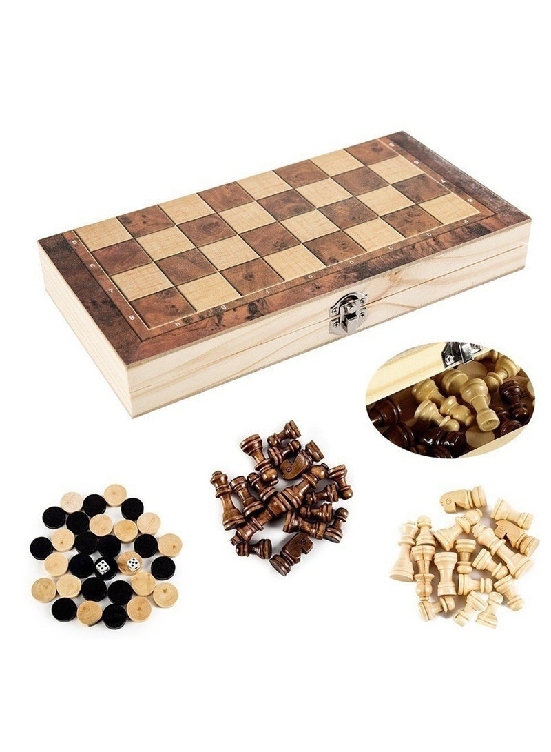 3-in-1 Wooden Chess, Backgammon, and Checkers Set - Premium Foldable Game Board with Storage for Adults - Portable Strategy Board Games for Family Game Night, Travel,Board Games for 2 Players  - Image 1