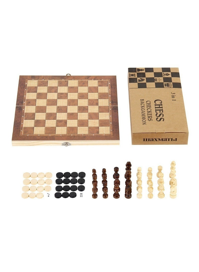 3-in-1 Wooden Chess, Backgammon, and Checkers Set - Premium Foldable Game Board with Storage for Adults - Portable Strategy Board Games for Family Game Night, Travel,Board Games for 2 Players  - Image 2