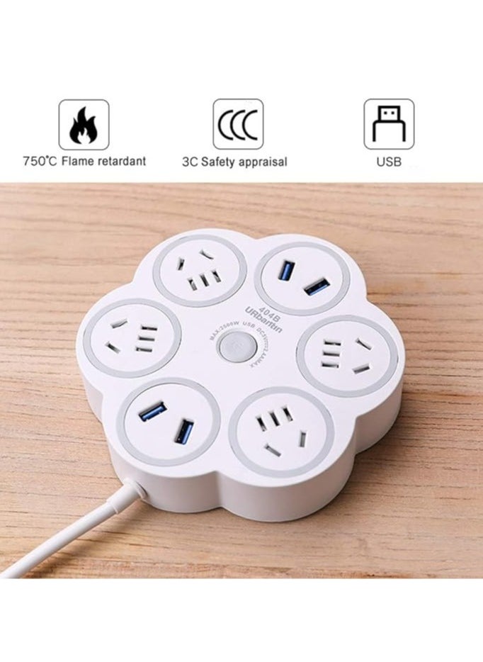 URbantin Power Strip Extension Lead with 4 Universal Sockets and 4 USB Charging Ports 1.8M White  - Image 1