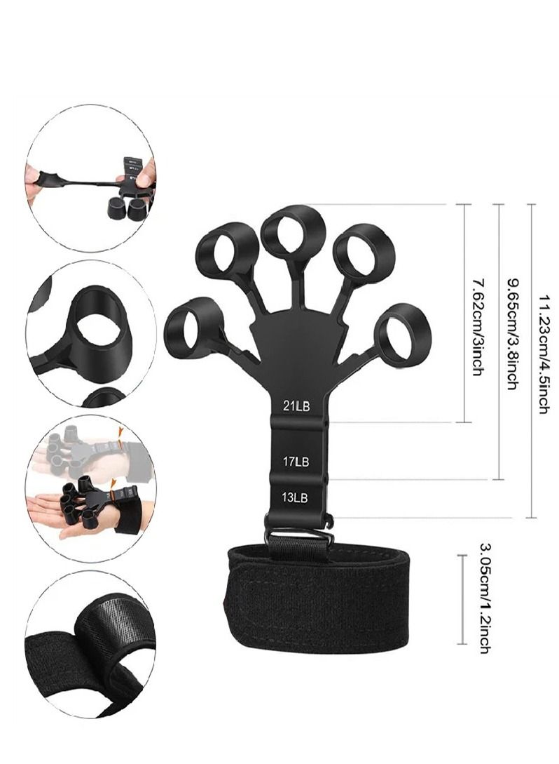 2PCS Finger Strengthener, Adjustable Finger Exerciser, 6 Resistant Level Finger Extension Exerciser, Finger Resistance Band, Finger Flexion Extension Training for Strength Training（Black+Gray)