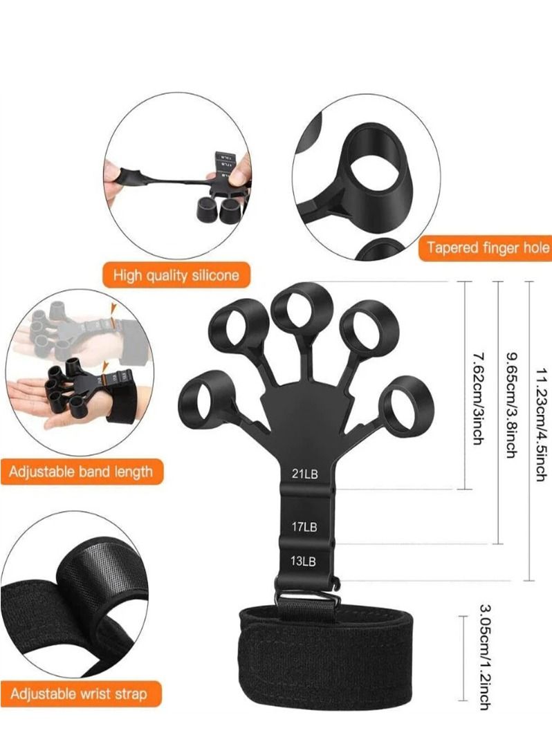 2PCS Finger Strengthener, Adjustable Finger Exerciser, 6 Resistant Level Finger Extension Exerciser, Finger Resistance Band, Finger Flexion Extension Training for Strength Training（Black+Gray)