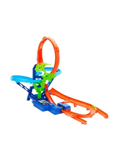 Hot Wheels مجموعة مسار السيارات، مسار حيل تصادم في الهواء مع سيارة لعبة مصنوعة بدقة مقياس 1:64، معزز موتورized للقيام بالحيل والسباقات بدون توقف - Image 1