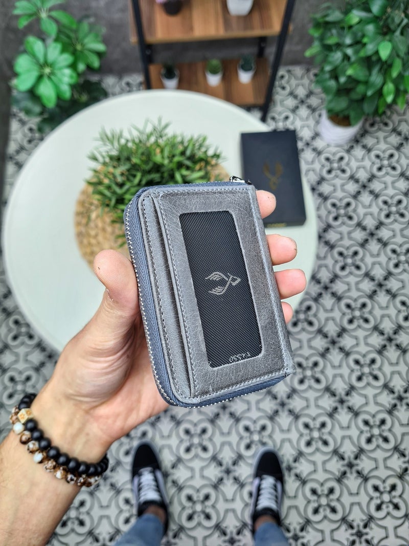 VISSO 661 Zippered Credit Card Holder Model Genuine Leather Bag Personalized Card Holder Wallet For Men & Women  - Image 1