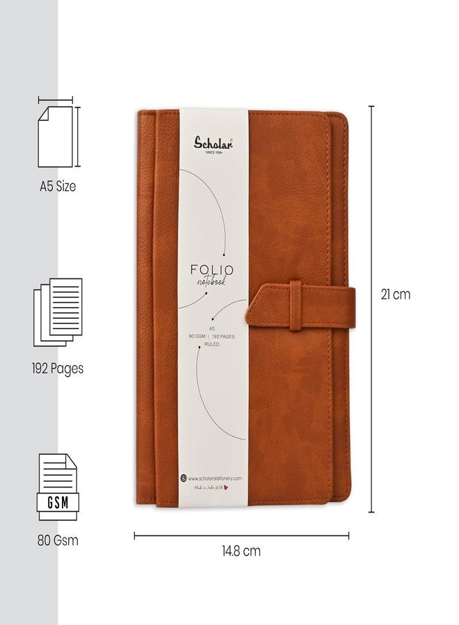 Scholar Folio Notebook - 192 Pages | 80 GSM Premium Writing Paper | Leather Textured PU Cover with Padded Finish | Flap Insert Closure with 3 Inner Slits | Professional Notebook for Office, Business Meetings, Travel & Daily Writing (A5) (Tan) - Image 2