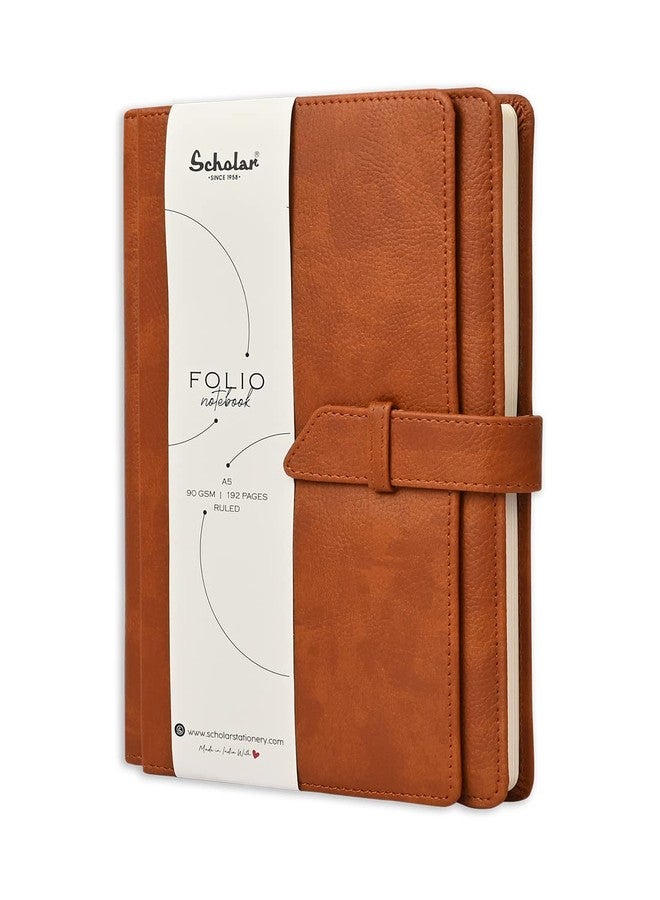 Scholar Folio Notebook - 192 Pages | 80 GSM Premium Writing Paper | Leather Textured PU Cover with Padded Finish | Flap Insert Closure with 3 Inner Slits | Professional Notebook for Office, Business Meetings, Travel & Daily Writing (A5) (Tan) - Image 3