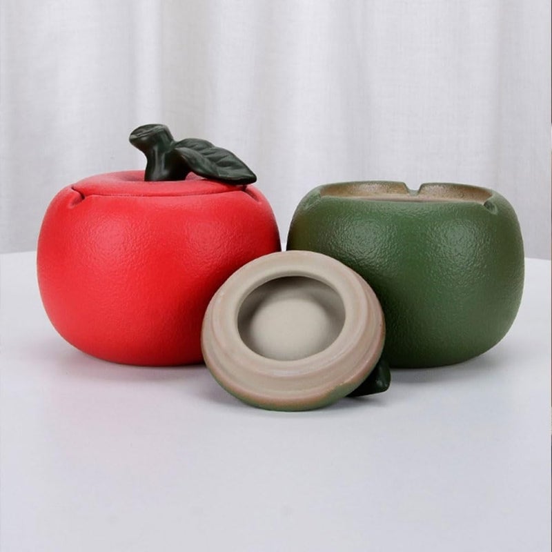 Ash Holder Fruit Shape Ceramic with Lid Portable Ashtray Homes Room Restaurants Decoration(Green) - Image 4