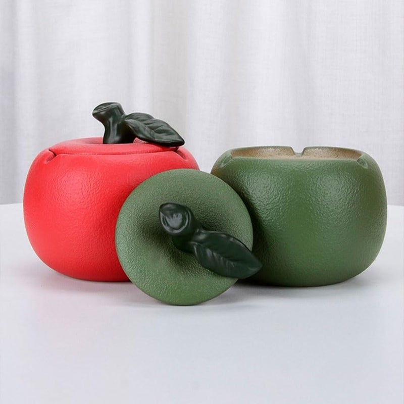 Ash Holder Fruit Shape Ceramic with Lid Portable Ashtray Homes Room Restaurants Decoration(Green) - Image 5