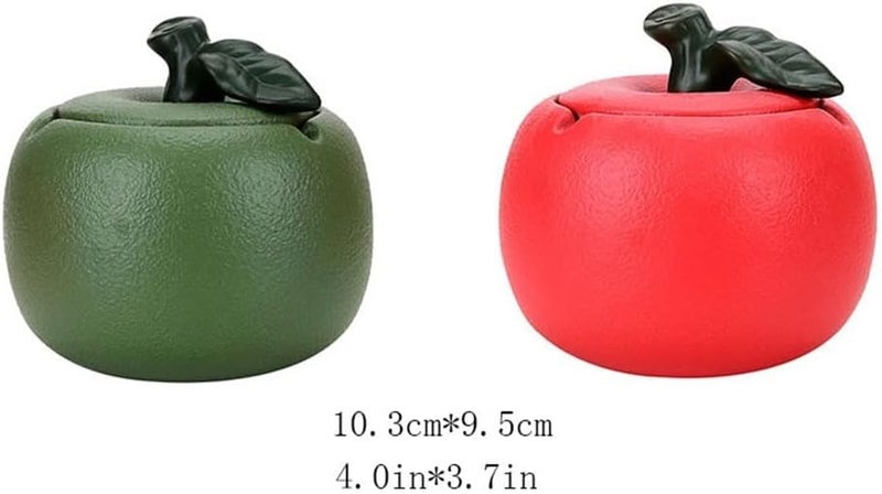 Ash Holder Fruit Shape Ceramic with Lid Portable Ashtray Homes Room Restaurants Decoration(Green) - Image 2