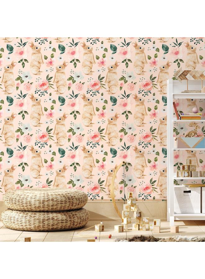 Bluejw Children's Room Cartoon Animal Rabbit Green Plant Flower Self-adhesive Wallpaper Transformation Background Wall Wallpaper Bedroom Porch Mural - Image 2