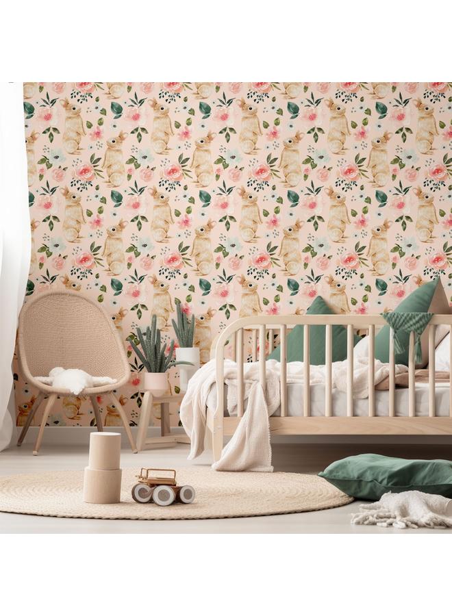 Bluejw Children's Room Cartoon Animal Rabbit Green Plant Flower Self-adhesive Wallpaper Transformation Background Wall Wallpaper Bedroom Porch Mural - Image 3