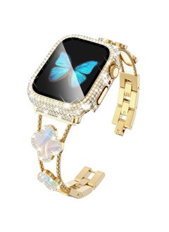 Four-Leaf Clover Band for Apple Watch Band 40mm with Full Diamond Protective Case Built-in Tempered Glass Screen Protector for Apple Watch Series SE 6 5 4 for Women(40mm, Gold/Iridescent)