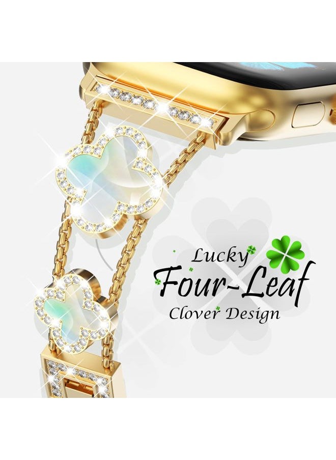 Kades - Four-Leaf Clover Band for Apple Watch Band 40mm with Full Diamond Protective Case Built-in Tempered Glass Screen Protector for Apple Watch Series SE 6 5 4 for Women(40mm, Gold/Iridescent) - Image 1