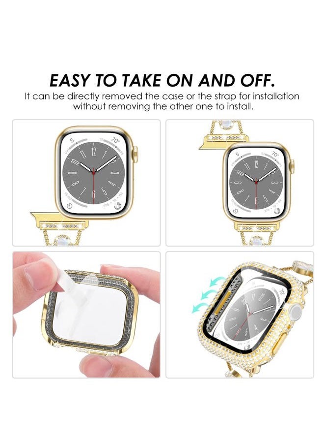 Kades - Four-Leaf Clover Band for Apple Watch Band 40mm with Full Diamond Protective Case Built-in Tempered Glass Screen Protector for Apple Watch Series SE 6 5 4 for Women(40mm, Gold/Iridescent) - Image 1