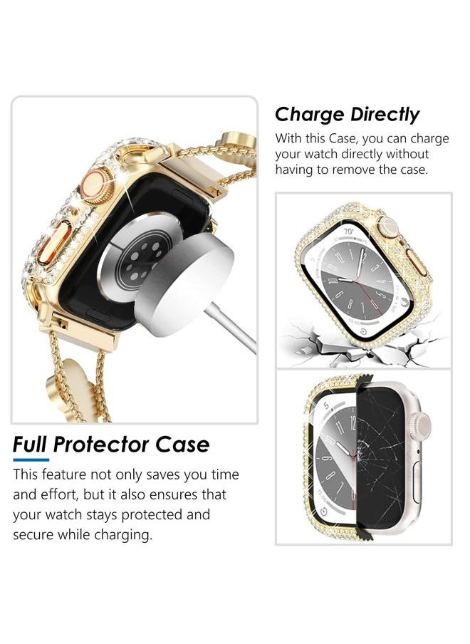 Kades - Four-Leaf Clover Band for Apple Watch Band 40mm with Full Diamond Protective Case Built-in Tempered Glass Screen Protector for Apple Watch Series SE 6 5 4 for Women(40mm, Gold/Iridescent) - Image 1