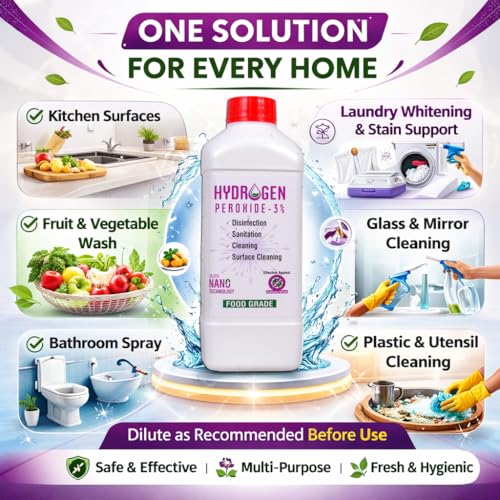 YK Laboratories 3% w/w Hydrogen Peroxide Food Grade | Multiuse disinfectant | Best For Cleaning | Sterilization | Farming | Gardening - 1L - Image 3