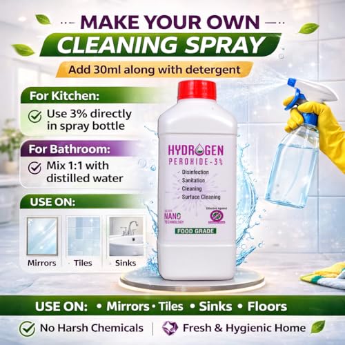 YK Laboratories 3% w/w Hydrogen Peroxide Food Grade | Multiuse disinfectant | Best For Cleaning | Sterilization | Farming | Gardening - 1L - Image 4