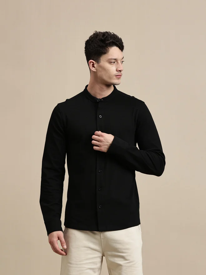 ECOLORE Men Black Solid Long Sleeve Regular Fit Shirt