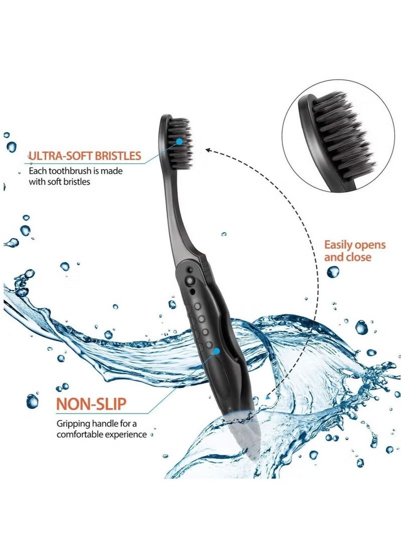 Generic 10 Packs Travel Folding Toothbrush with Portable Charcoal Toothbrush with Soft Medium Bristles for Hiking Camping Traveling Folding Toothbrushes Collapsible Travel Toothbrush Kit  - Image 4