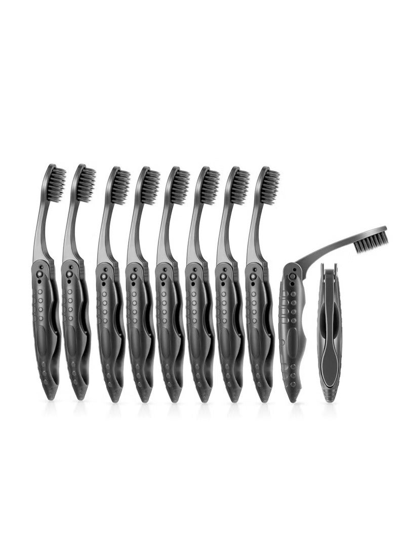 Generic 10 Packs Travel Folding Toothbrush with Portable Charcoal Toothbrush with Soft Medium Bristles for Hiking Camping Traveling Folding Toothbrushes Collapsible Travel Toothbrush Kit  - Image 1