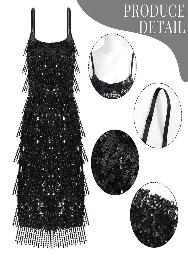 Shinymoon 5 Pcs 1920s Outfit for Woman Flapper Mardi Gras Costumes Accessories Set Dress Pearl Necklace Earrings Headband(Small) - Image 5