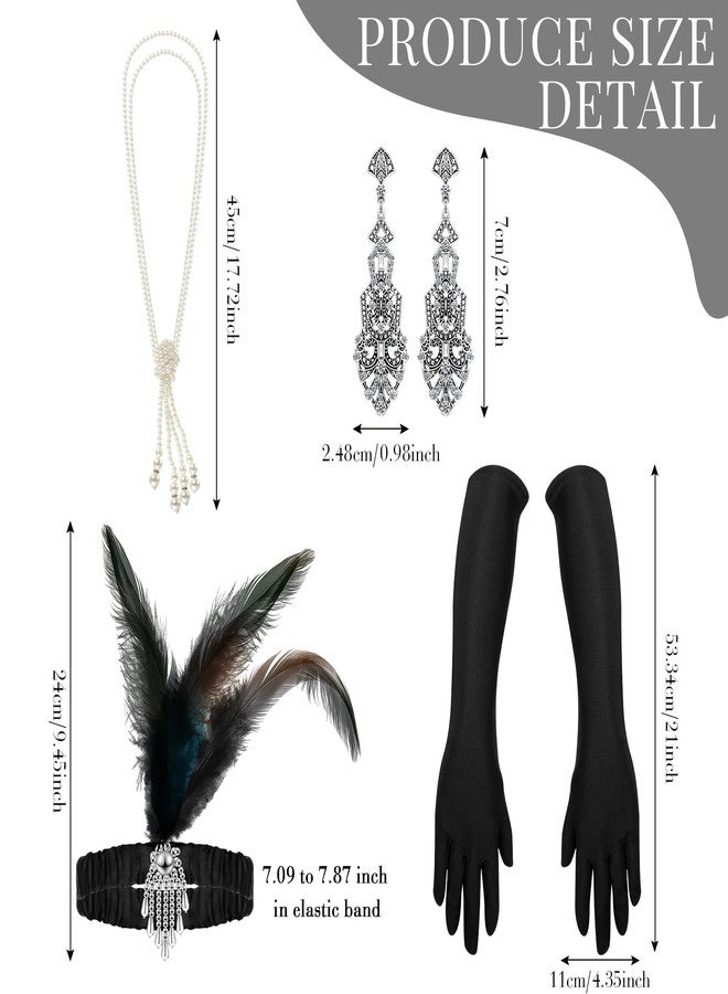 Shinymoon 5 Pcs 1920s Outfit for Woman Flapper Mardi Gras Costumes Accessories Set Dress Pearl Necklace Earrings Headband(Small) - Image 3