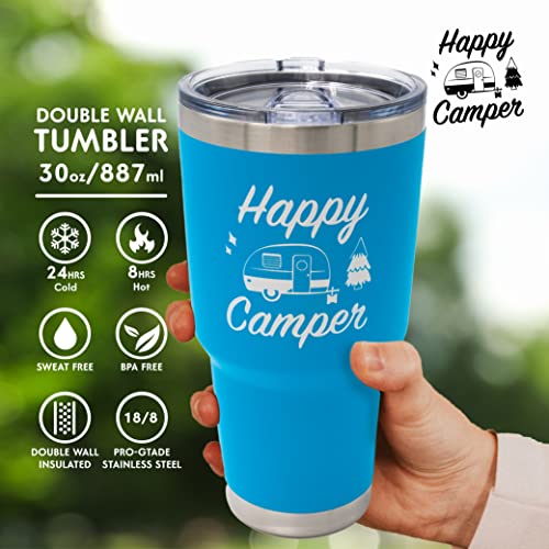 Dock N Stow Happy Camper Stainless Steel Tumbler with Vacuum Insulated Double Wall, Splash Proof Sliding Lid Great for Hot or Cold Drinks, Outdoor Camping Travel Cup RV Gifts - Image 3