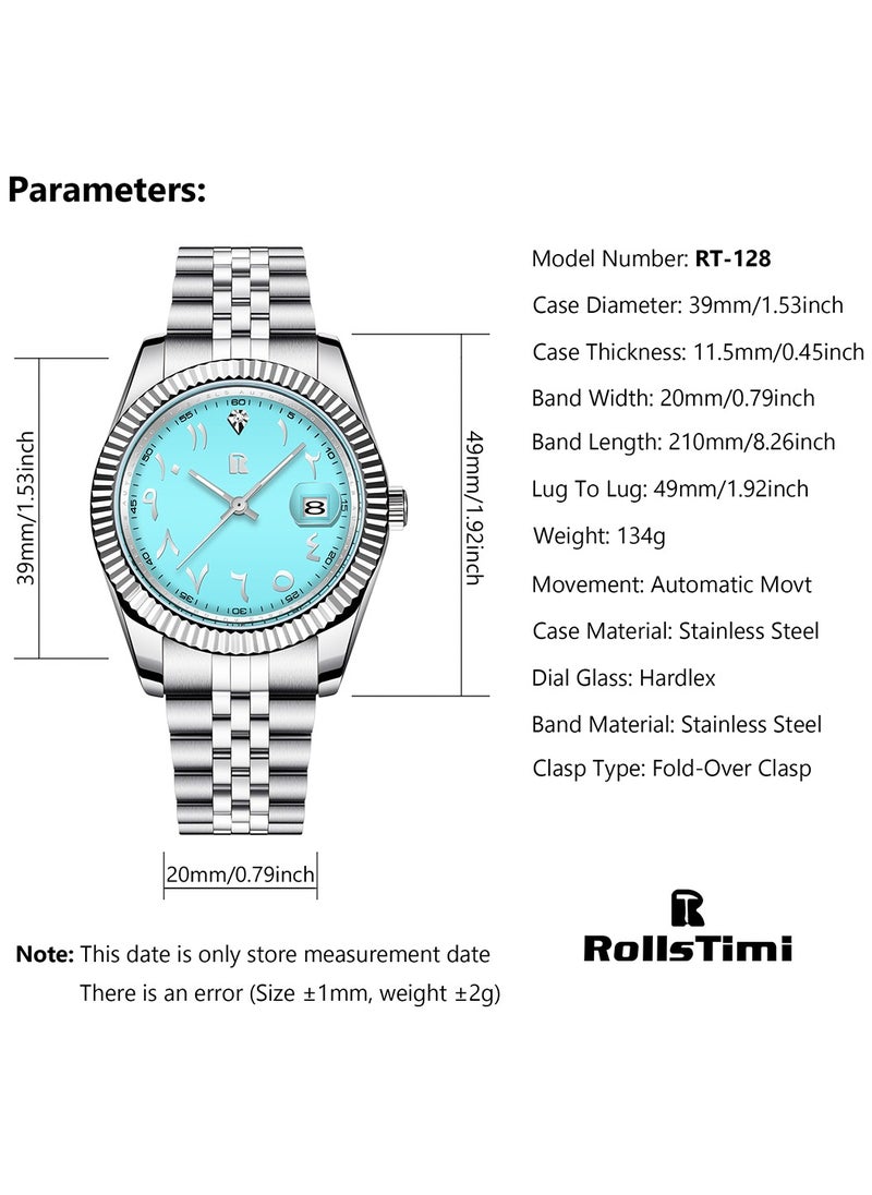 RollsTimi  - Men's Watches 39mm Automatic Stainless Steel Mechanical Wrist Watch for Men, Arabic Numerals Dial, Screw-in Crown, Auto Date - Image 1