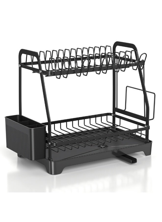 ZIMNEST 2-Tier Dish Drying Rack with No Water Buildup Drainboard, Keeps Counter Dry, Large Capacity Rustproof Dish Drainer for Kitchen Countertop with Utensil Holder - Image 2