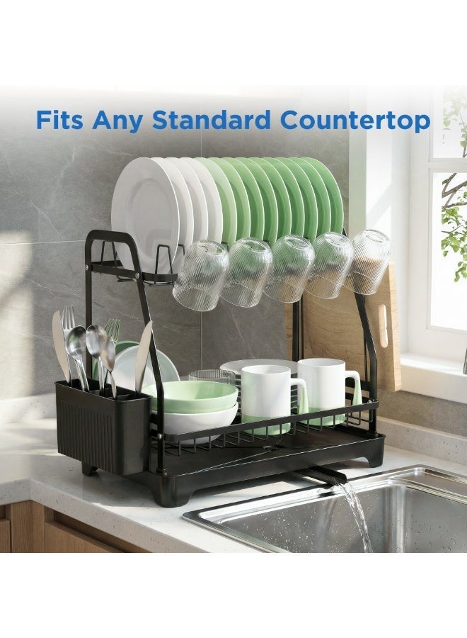 ZIMNEST 2-Tier Dish Drying Rack with No Water Buildup Drainboard, Keeps Counter Dry, Large Capacity Rustproof Dish Drainer for Kitchen Countertop with Utensil Holder - Image 5