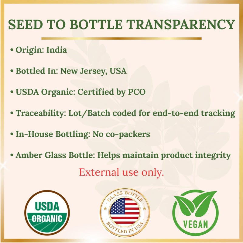 Pomberries Organic Moringa Oil â€“ USDA Certified 100% Pure, Cold-Pressed & Unrefined â€“ Moringa Seed Oil for Face, Skin, Hair & Body â€“ Hydrating, Anti-Aging Moisturizer â€“ 4 fl oz Amber Glass Bottle - Image 3