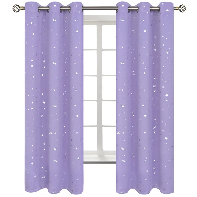 BGment Kids Room Curtains for Bedroom - Grommet Thermal Insulated Silver Star Print Room Darkening Curtains for Living Room, Set of 2 Panels, Lavander, 42 x 63 Inch - Image 1