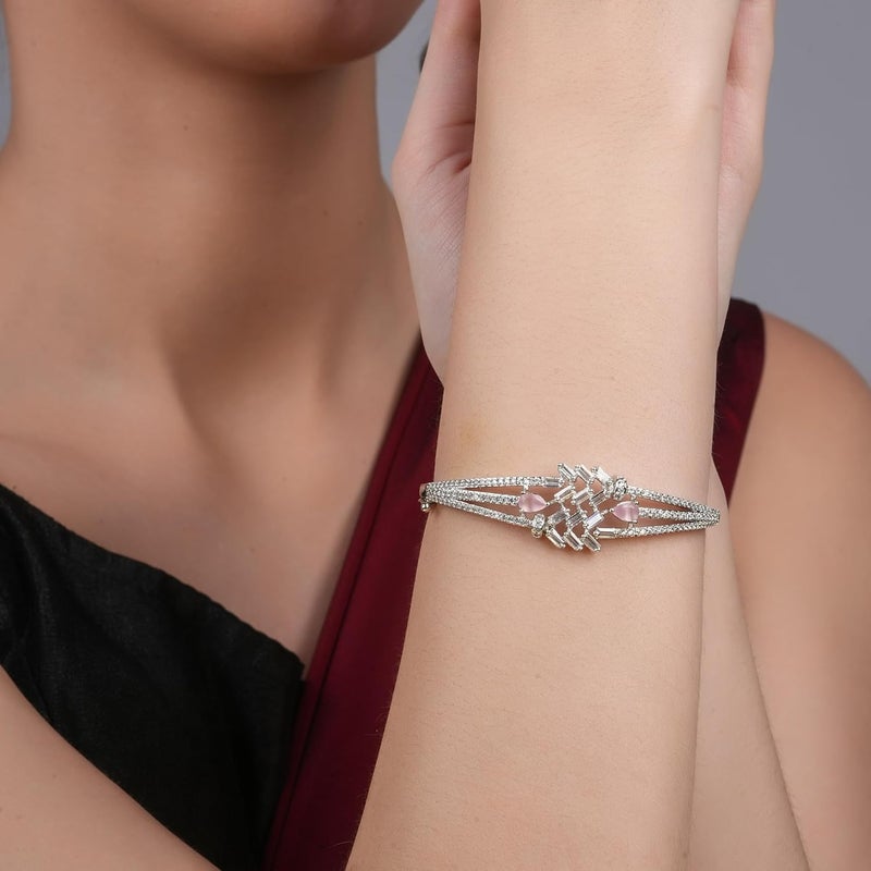 STYOLLO American Diamond Silver Bracelet for Women and Girls Stylish with Elegant Pear Shaped Crystal Stones | Trendy Girl's Fashion Jewelry | Perfect for Parties, Weddings, and Gifting-Set of 1 - Image 5
