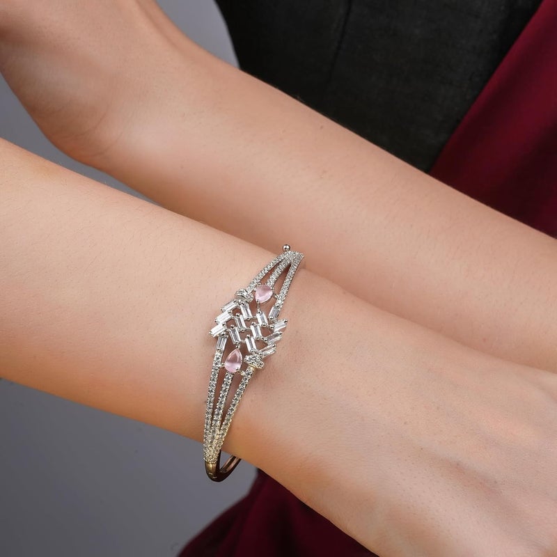 STYOLLO American Diamond Silver Bracelet for Women and Girls Stylish with Elegant Pear Shaped Crystal Stones | Trendy Girl's Fashion Jewelry | Perfect for Parties, Weddings, and Gifting-Set of 1 - Image 4