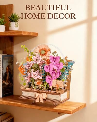Wowood 3D Wooden Flower Puzzles for AdultsWooden Bloom Book DIY Crafts Model Kits Building Set Botanical Decor Creative Gift for Women 552PCS - Image 5