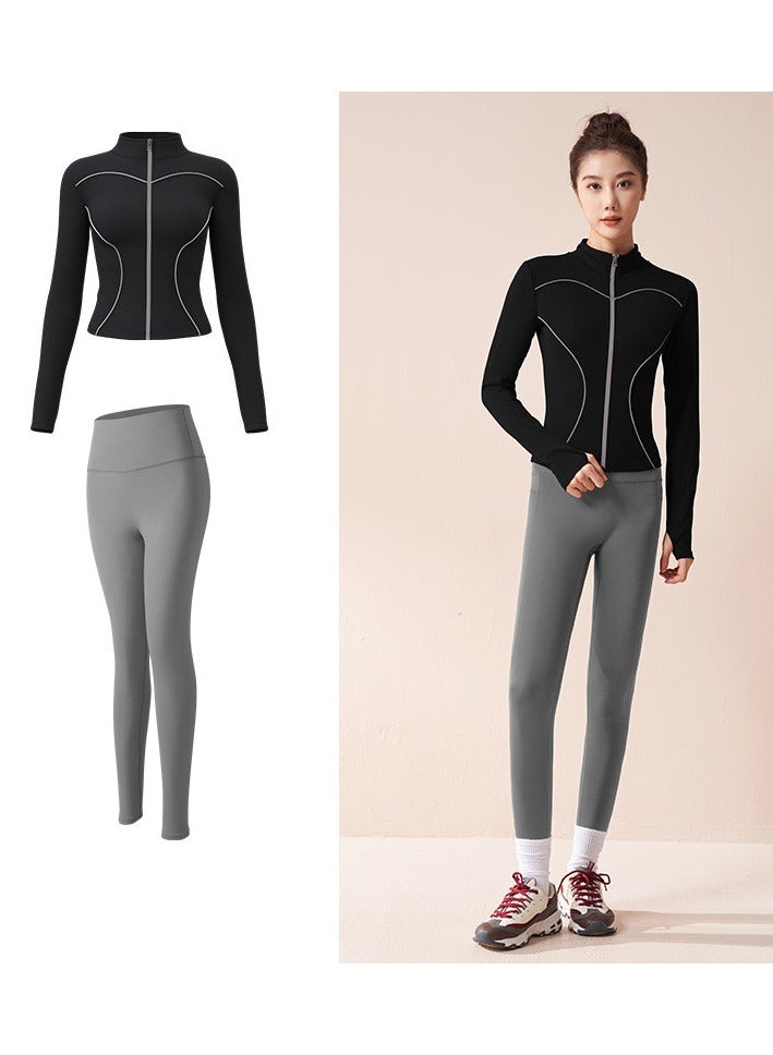 Nariele طقم يوغا مطبوع بأحرف الربيع والخريف سريعة الجفاف قميص رياضي ضيق للجري طقم رياضي غير رسمي للنساء