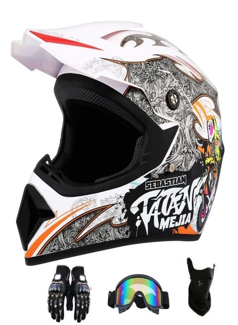 4-Piece Full Face Racing Motorcycle Helmet Kit Protective Gear Motorcycle Helmets Street Bike Racing Moto Helmet Cartoon Car Helmet Electric Car Helmet Suitable For Young Boys And Girls ﻿