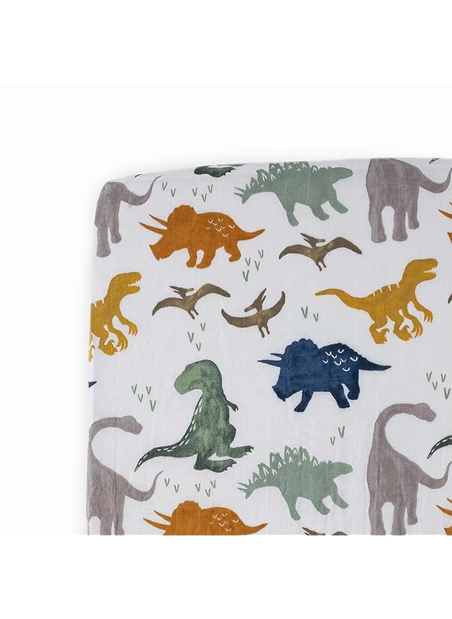 ليتل يونيكورن - ملاءة سرير أطفال ملائمة من Dino Friends مصنوعة من قماش موسلين قطني بنسبة 100%، فائقة النعومة، بمقاس مناسب لسرير الأطفال القياسي ومرتبة الأطفال الصغار، قابلة للغسل في الغسالة، 52 × 28 × 9 بوصات - Image 1