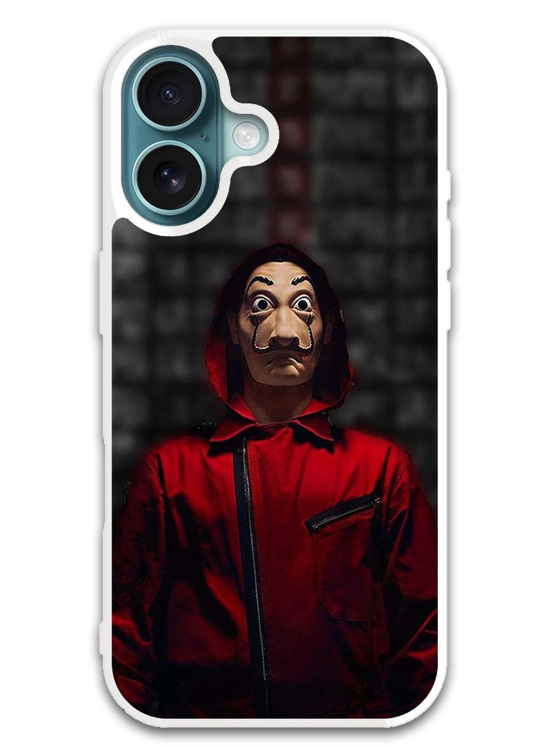 Theodor Protective Case Cover For APPLE IPHONE 16 Red Jokar Mask  (White Bumper) - Image 1