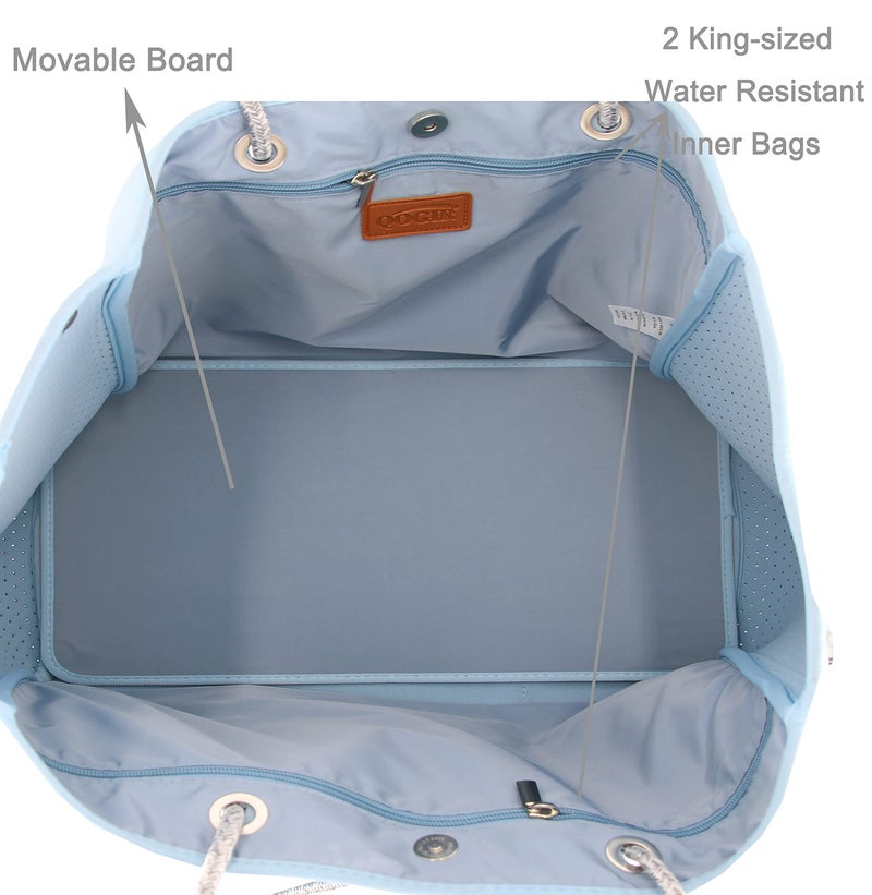QOGiR Neoprene Multipurpose Beach Bag Tote with Inner Zipper Pocket (Light Blue, X-Large) - Image 5
