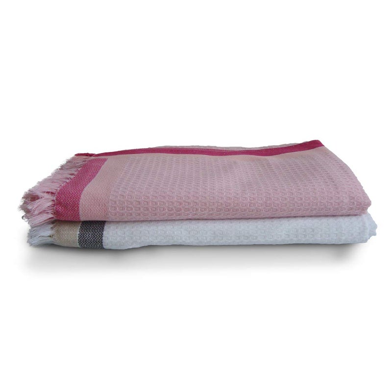 Athom Trendz Athom Living Light Weight Cotton Premium Waffle Border Bath Towel 75x150 cm Pack of 2 - Image 5