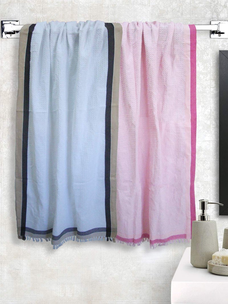 Athom Trendz Athom Living Light Weight Cotton Premium Waffle Border Bath Towel 75x150 cm Pack of 2 - Image 1