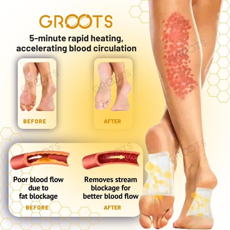 GROOTS لصقات القدم لإزالة السموم، لصقات تخفيف الألم، لصقات تنظيف السموم، لصقات تخفيف التوتر والنوم لإزالة السموم، للرجال والنساء (1 صندوق = 10 لصقات) (عبوة من 5) - Image 4