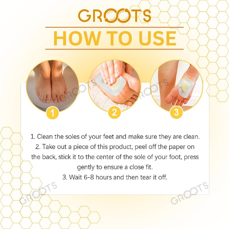 GROOTS لصقات القدم لإزالة السموم، لصقات تخفيف الألم، لصقات تنظيف السموم، لصقات تخفيف التوتر والنوم لإزالة السموم، للرجال والنساء (1 صندوق = 10 لصقات) (عبوة من 5) - Image 3