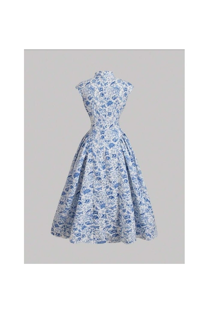 Shein SHEIN MOD Fashion New Chinese Style Blue Floral Buckle Dress Teacher Dress Autumn Dress Back to School Outfits Back to School Party Dresses Date Night Dress Women Blue Dresses Summer Dress  - Image 2