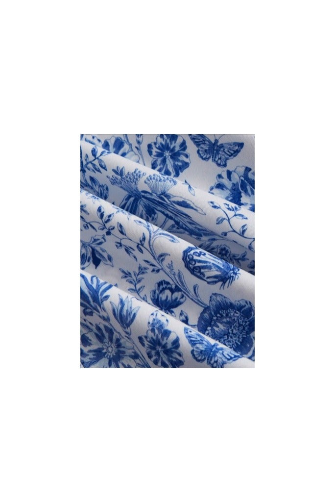 Shein SHEIN MOD Fashion New Chinese Style Blue Floral Buckle Dress Teacher Dress Autumn Dress Back to School Outfits Back to School Party Dresses Date Night Dress Women Blue Dresses Summer Dress  - Image 4