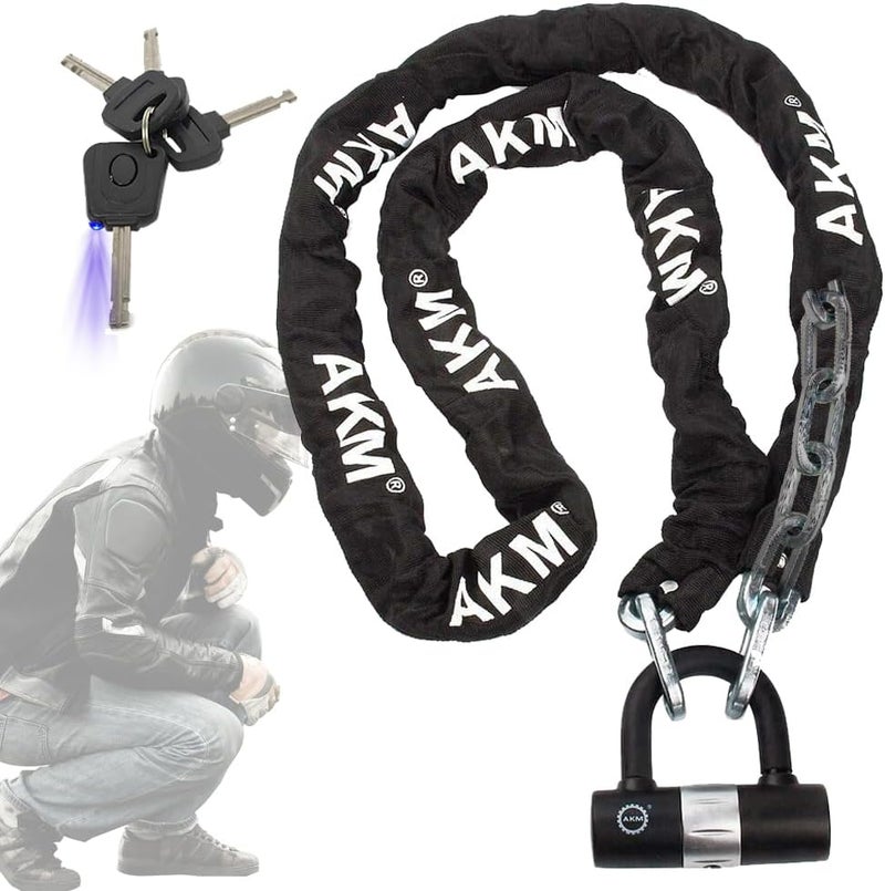 AKM Motorcycle Lock 6.56ft/200cmx10mm Thick Anti-Theft Heavy Duty Chain Locks with 4 Keys Security 16mm U Lock Disc Lock,Super Long Durable Bike Chain Lock for Motorcycles,Containers,Trailers - Image 1
