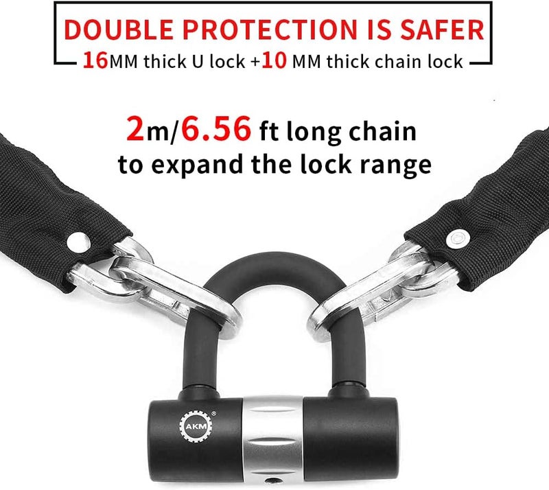 AKM Motorcycle Lock 6.56ft/200cmx10mm Thick Anti-Theft Heavy Duty Chain Locks with 4 Keys Security 16mm U Lock Disc Lock,Super Long Durable Bike Chain Lock for Motorcycles,Containers,Trailers - Image 5