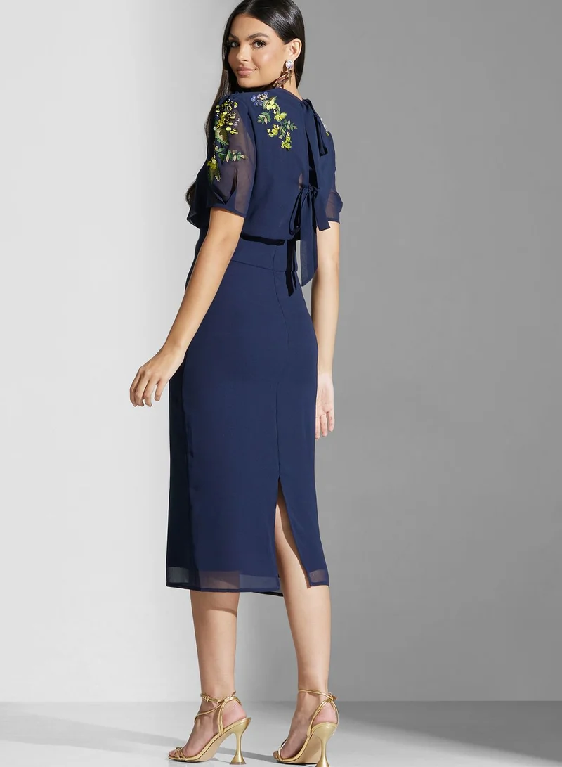 Hope & Ivy Embellished High Neck Tie Detail Dress